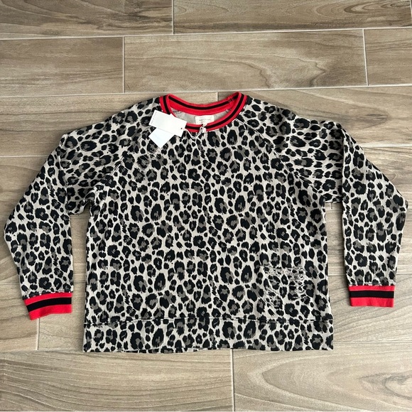 MELLODAY Leopard Print Top with Red Trim - Picture 1 of 6